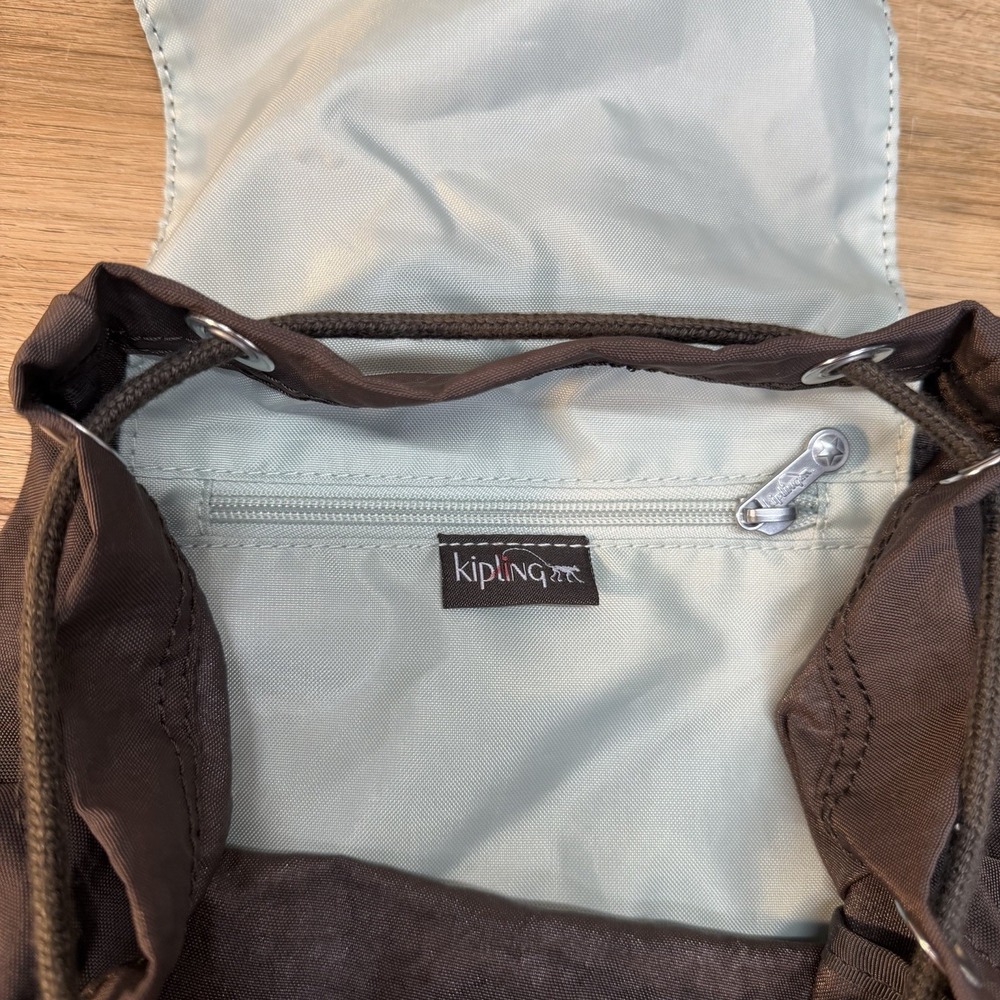 Kipling Mini Backpack Drawstring Textured Brown Nylon - Picture 9 of 12